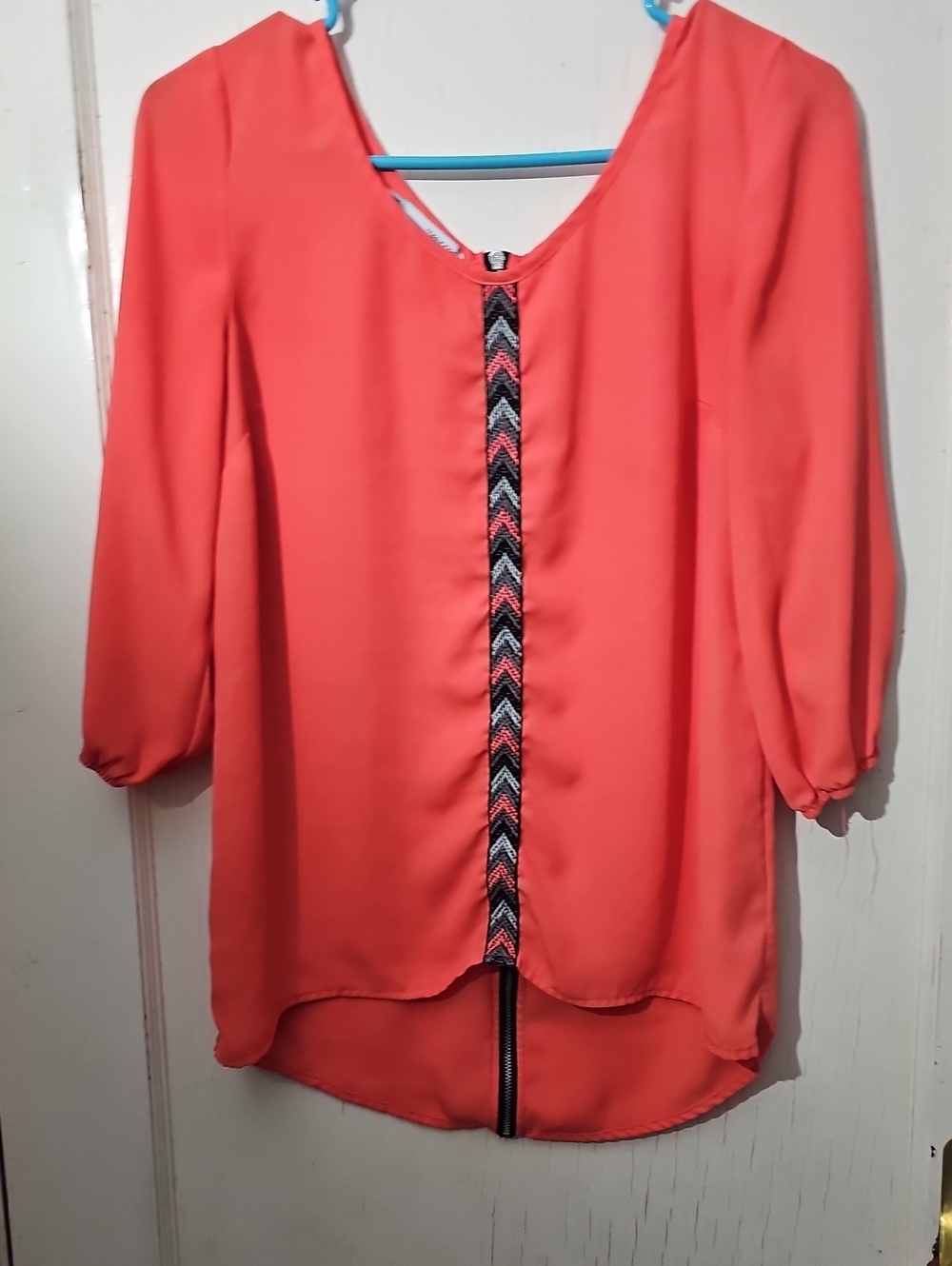 Women's Coral Blouse with Accent Trim